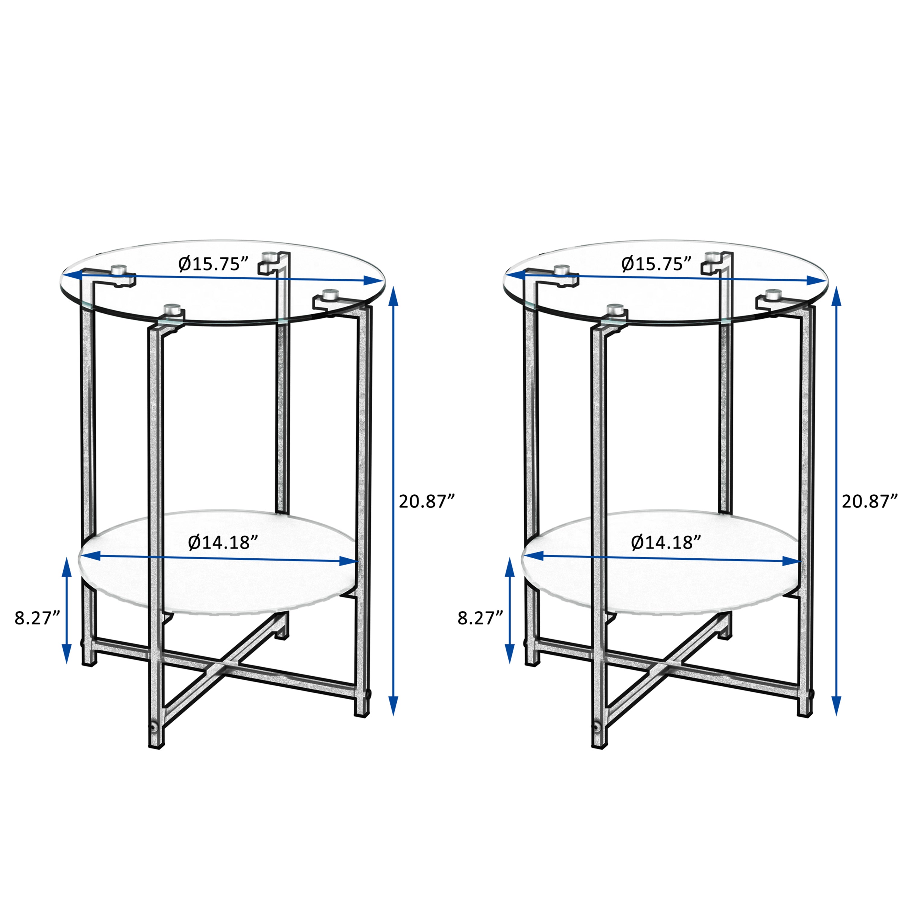 2-Piece Set Clear Tempered Glass Side Table.