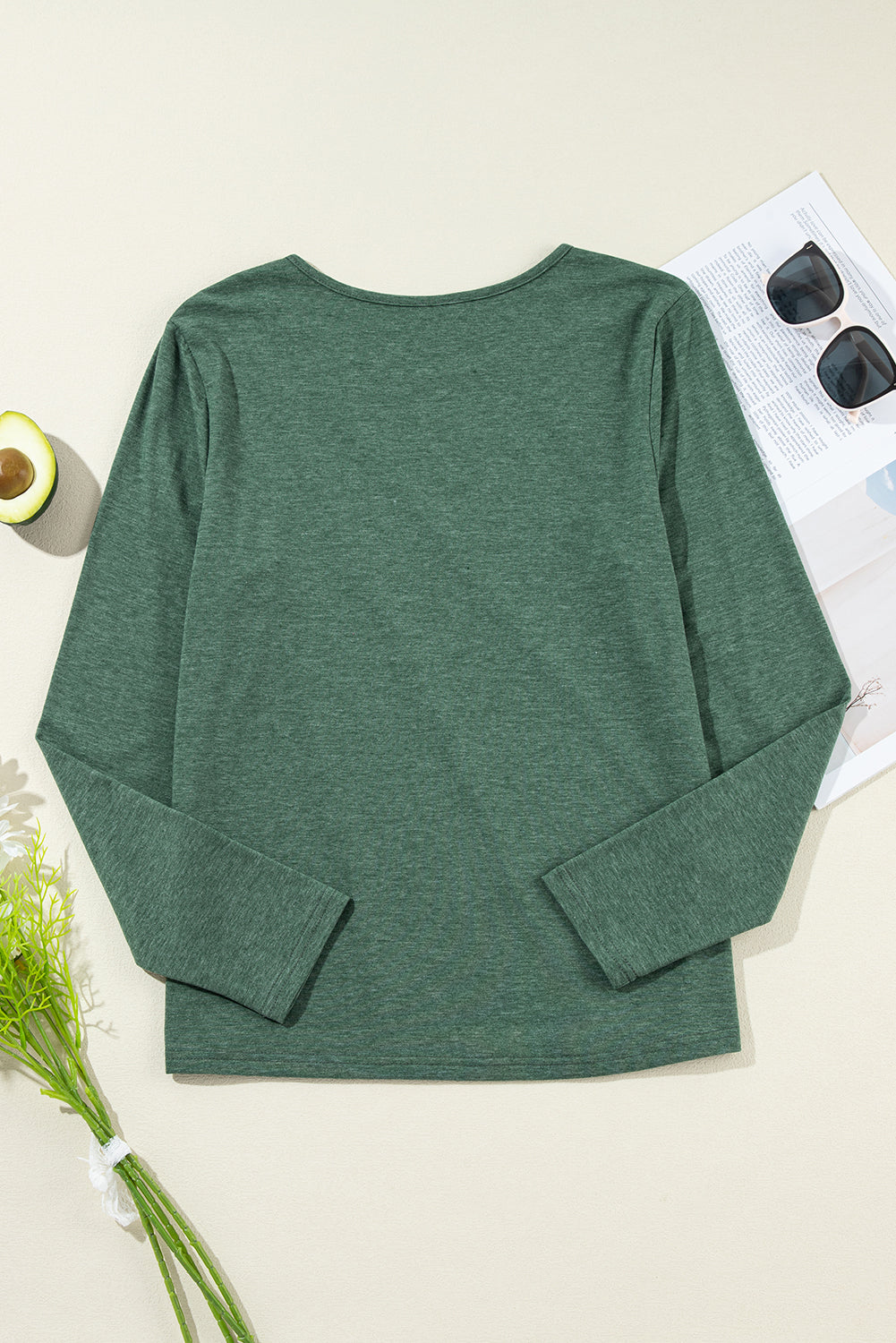 Anna Asymmetric Seam Detail Long Sleeve Top - Threaded Pear