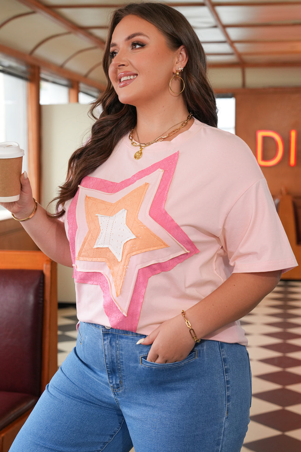 Diana Plus Size Eyelet Lace Star Top - Threaded Pear