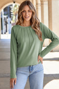 Millie Seam Detail Raglan Long Sleeve Top - Threaded Pear