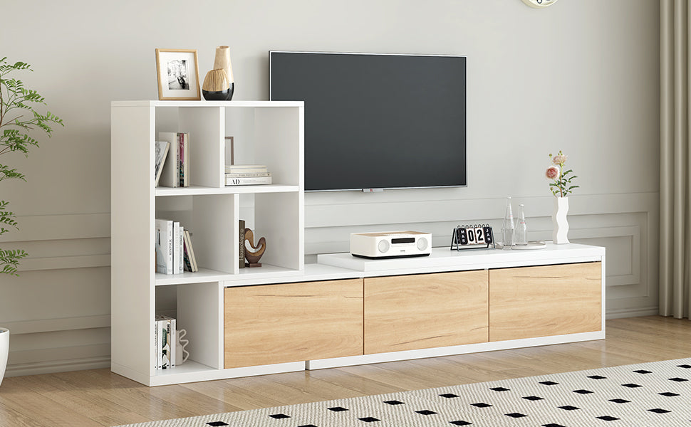 Extendable TV Stand With 3 Tier Bookshelves