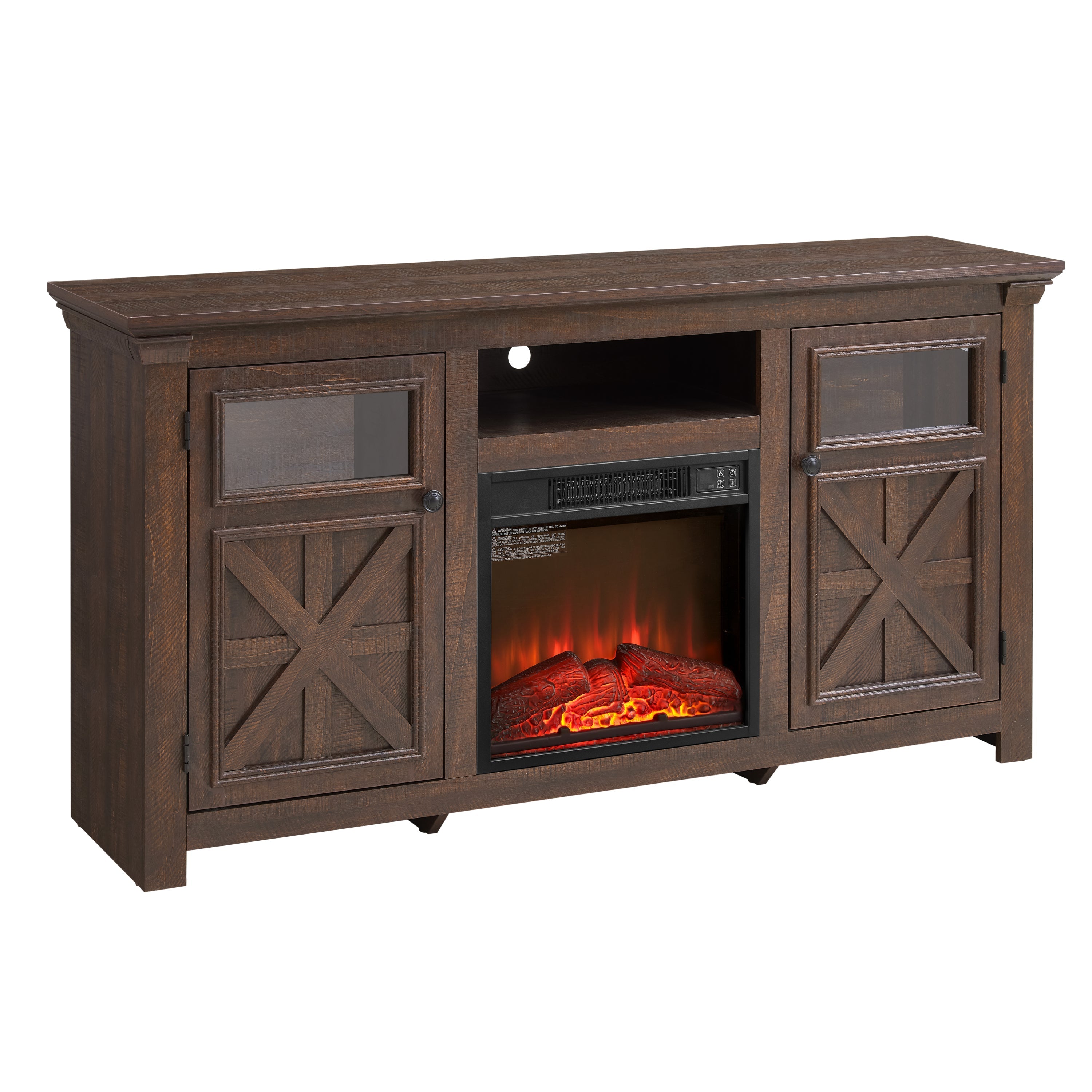2 Doors Cabinet Farmhouse TV Stand With 18' Fireplace Insert
