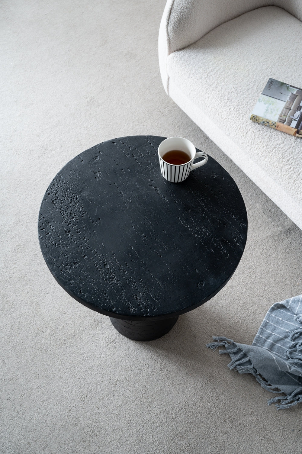 Black Round Side Table With Pedestal Base