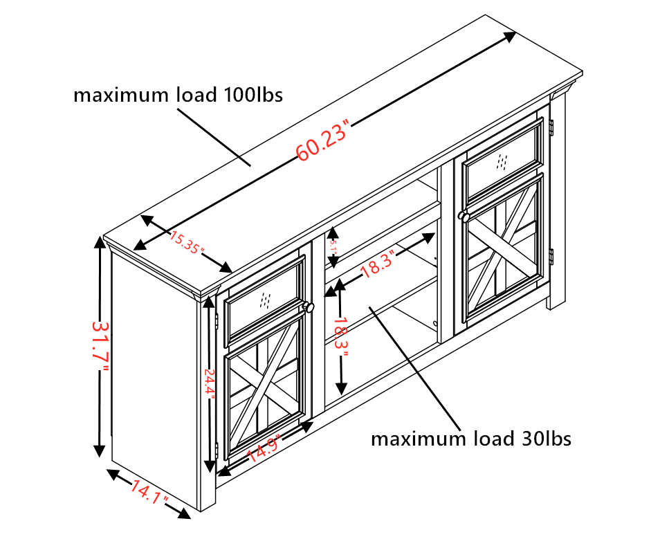 2 Doors Cabinet Farmhouse TV Stand With 18' Fireplace Insert