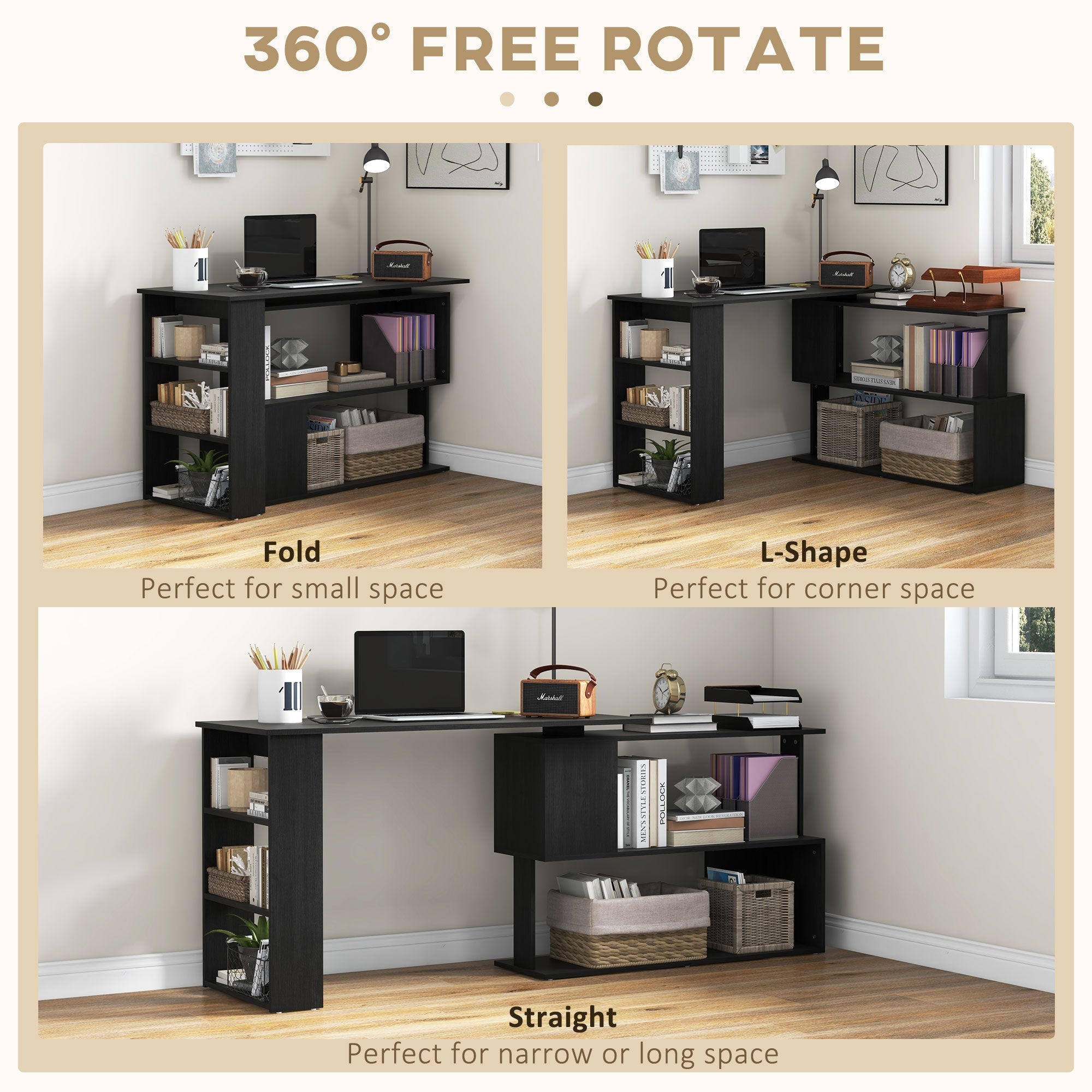 L Shaped 360 Degree Rotating Corner Desk