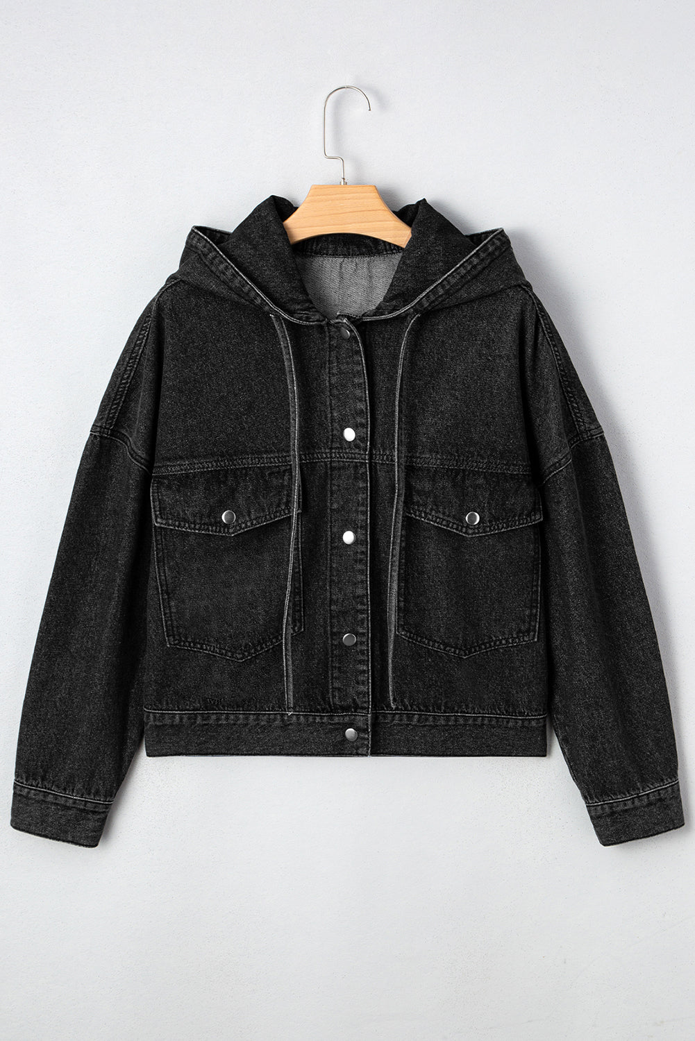 Sage Pocket Drop Shoulder Hooded Denim Jacket - Threaded Pear