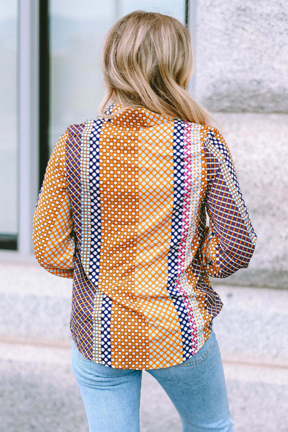 Brown Dot Print Long Sleeve Button Down Shift PLUS Shirt by Threaded Pear