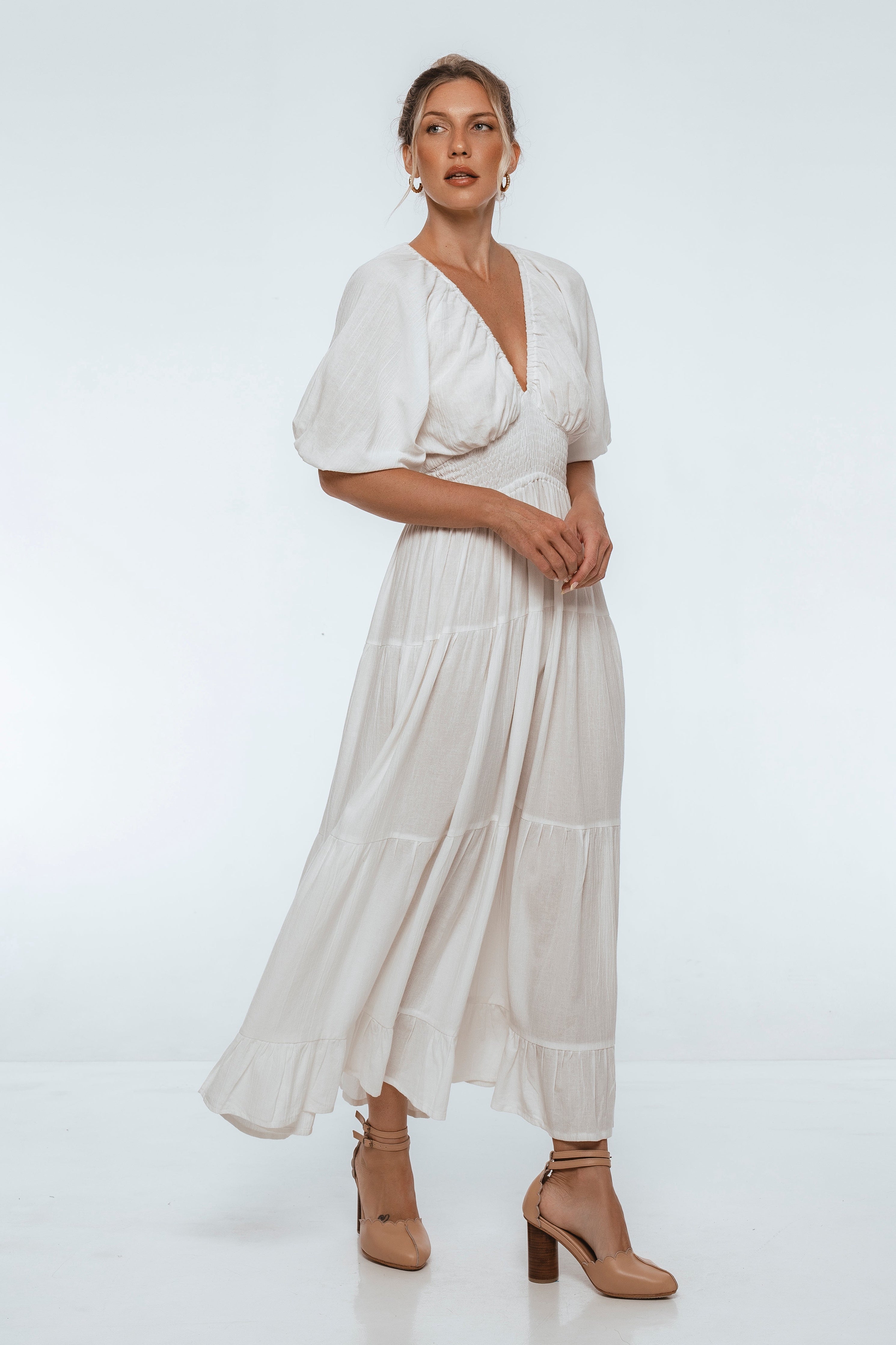 Lucienne Smocked Linen Maxi Dress