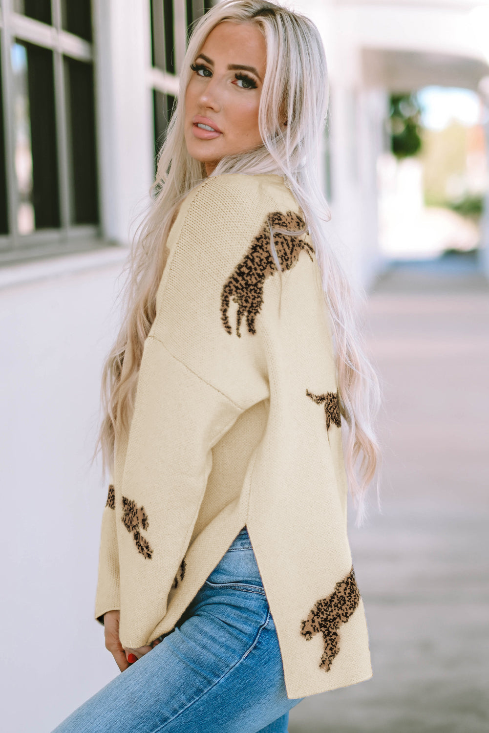 Harper Print High Hem Sweater - Threaded Pear