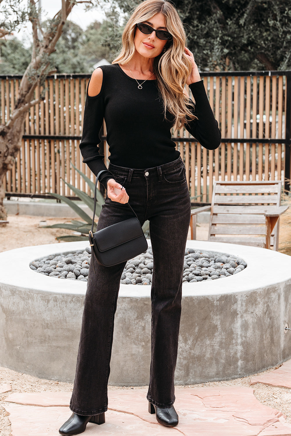 Amaya Ribbed Knit Cold Shoulder Sweater - Threaded Pear
