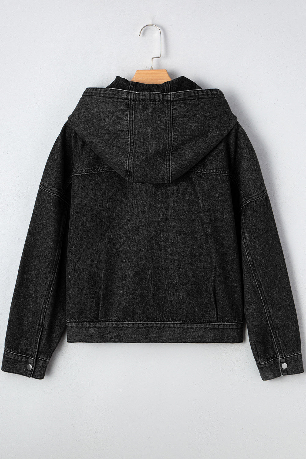 Sage Pocket Drop Shoulder Hooded Denim Jacket - Threaded Pear