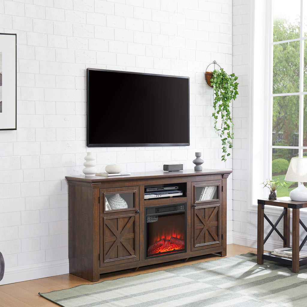 2 Doors Cabinet Farmhouse TV Stand With 18' Fireplace Insert