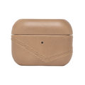 Leather AirPods case in beige with stitching details