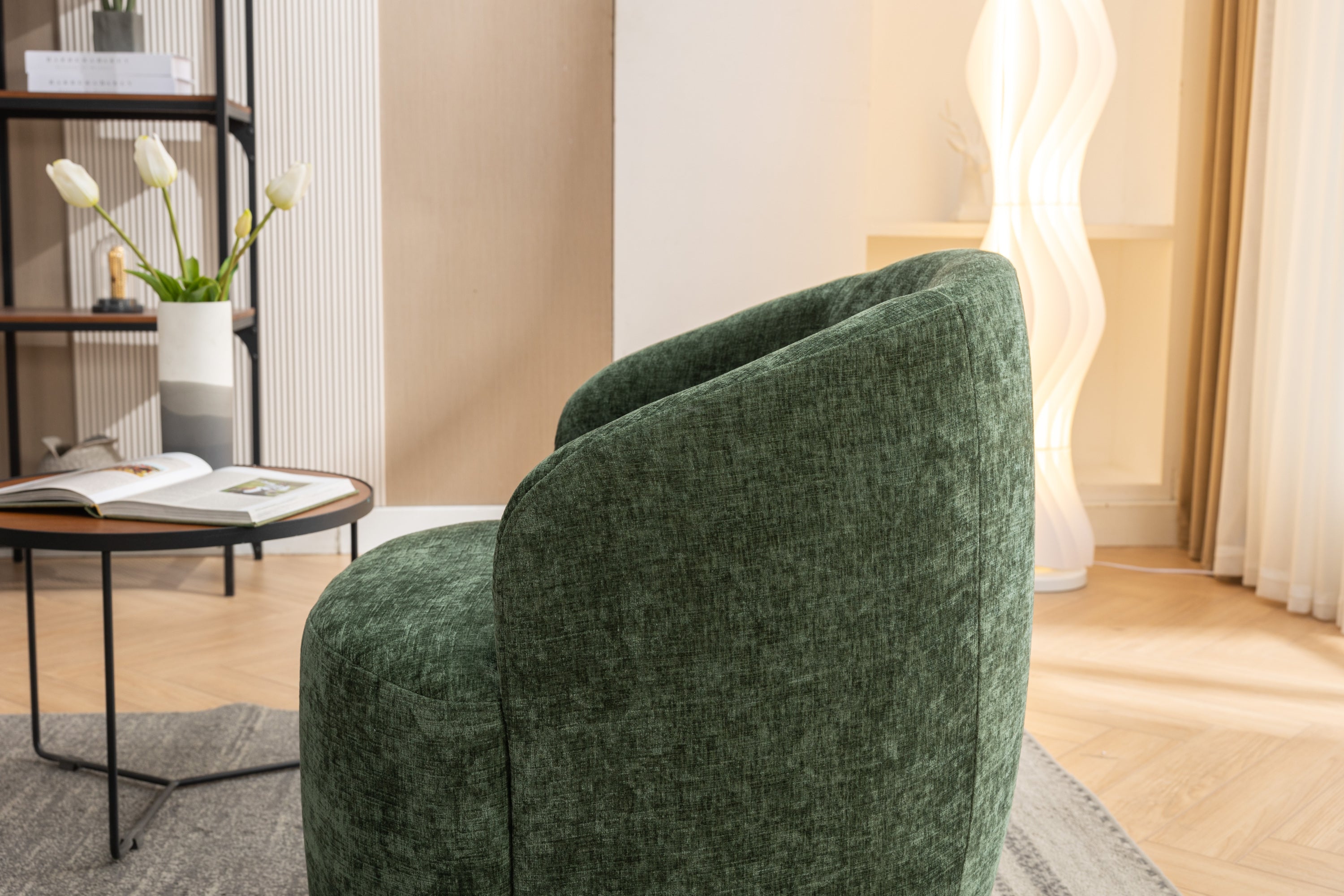Swivel Accent Armchair  With Black Powder Coating Metal Ring