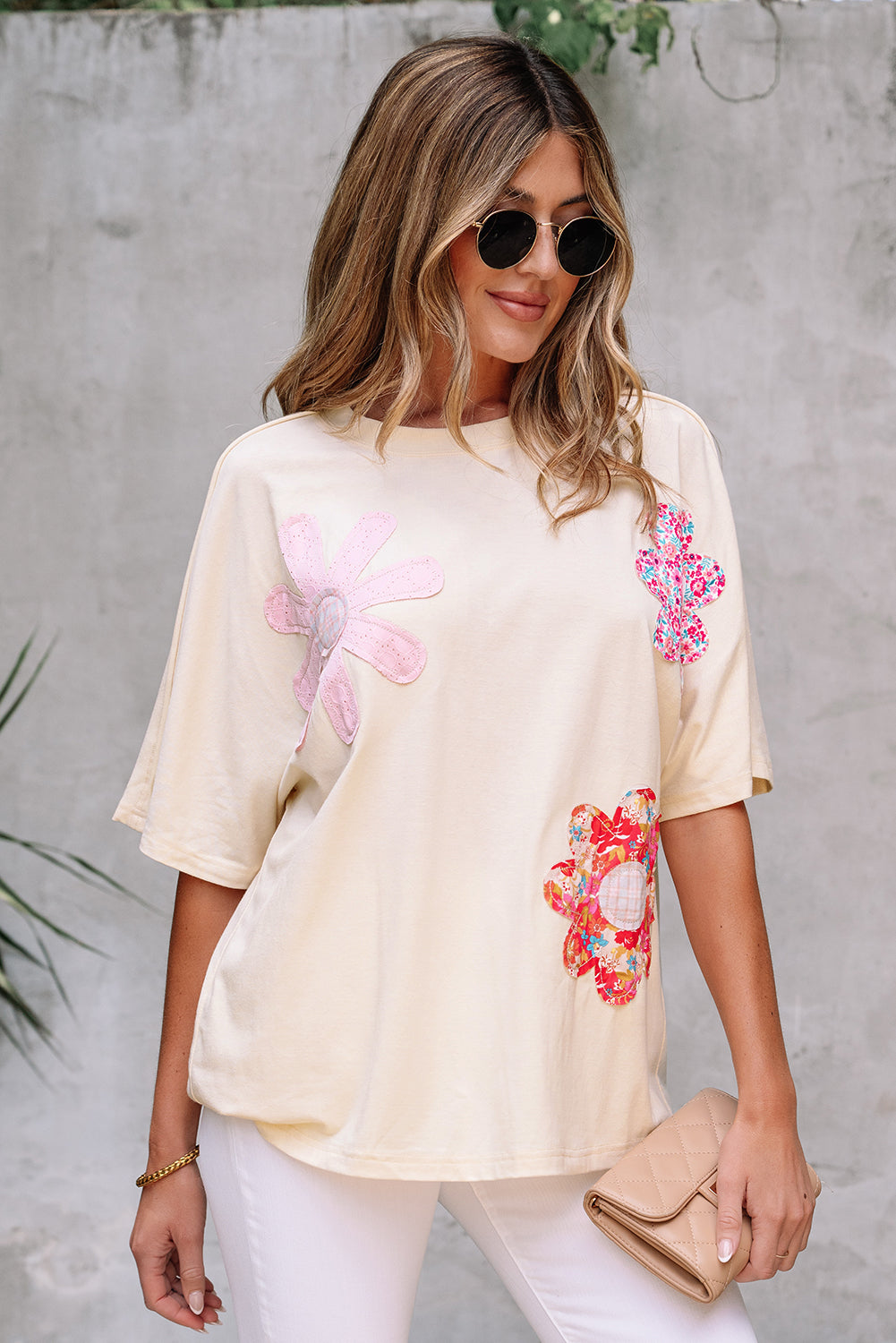 Hannah Flower Patched Loose Top - Threaded Pear