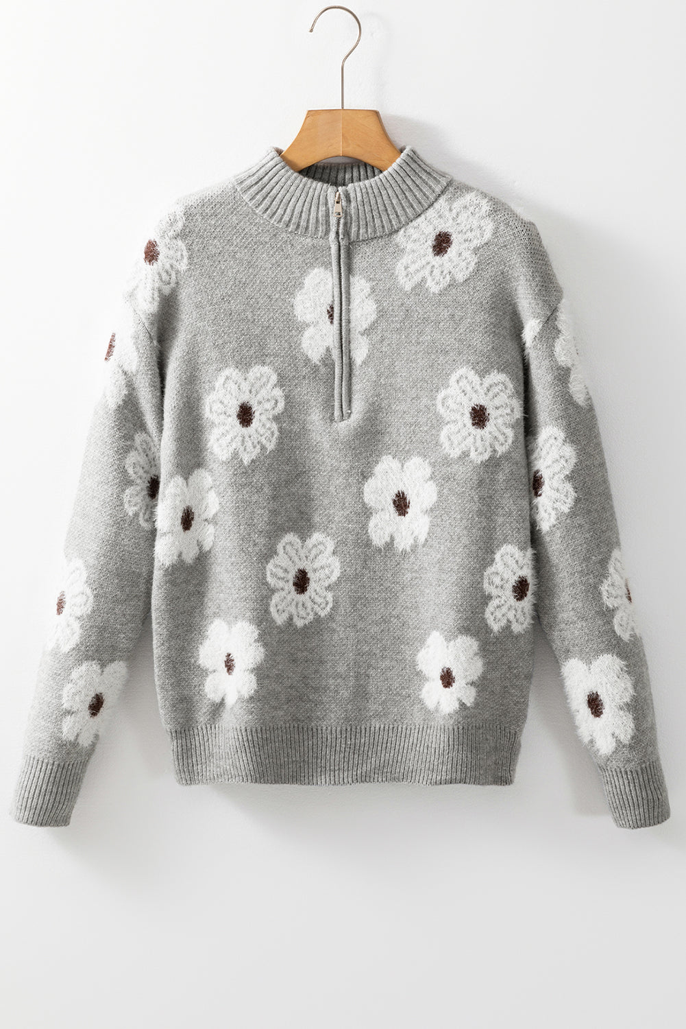 Maria Floral Half Zip Drop Shoulder Sweater - Threaded Pear