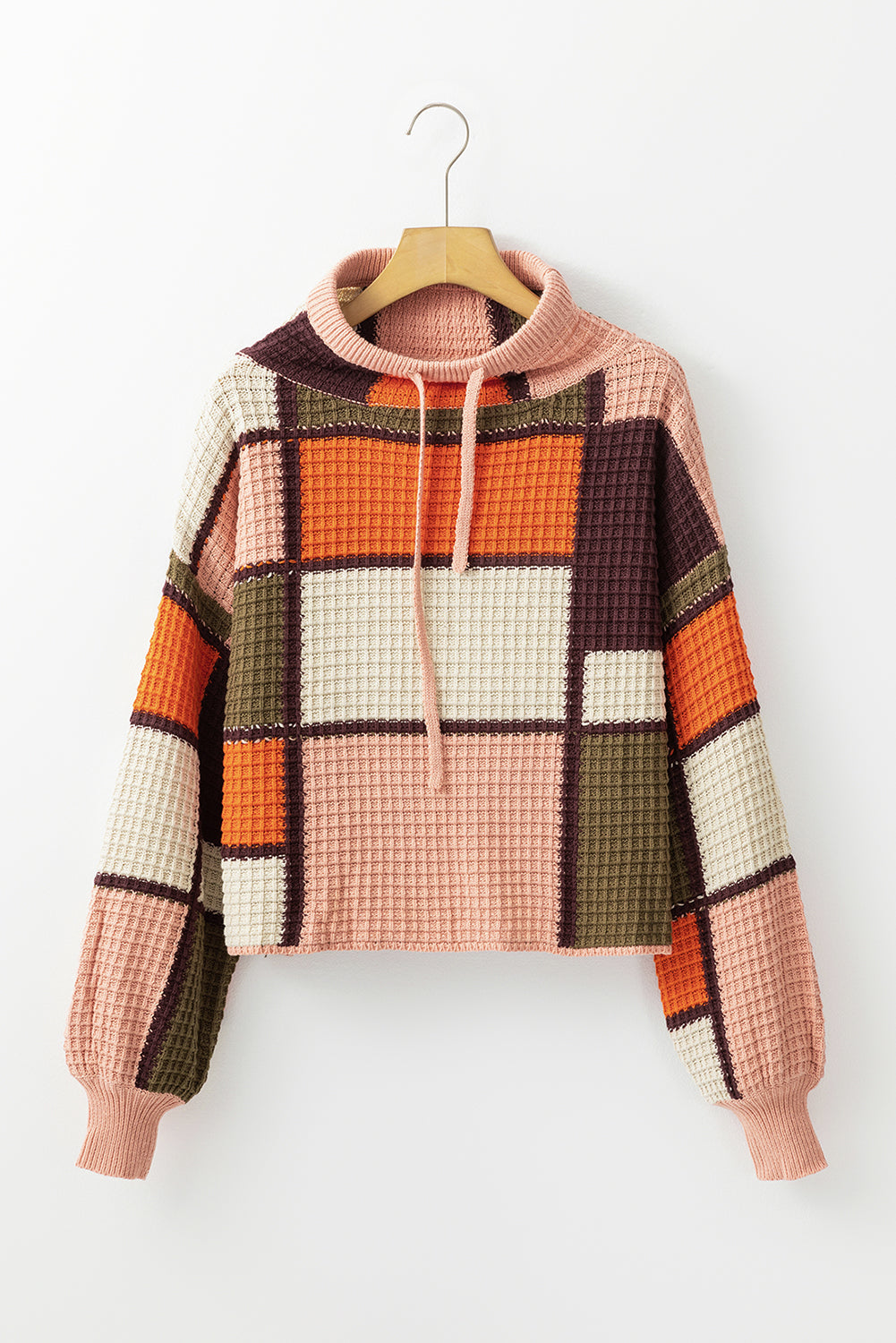 Zoey Waffle Knit Drawstring Mock Neck Sweater - Threaded Pear