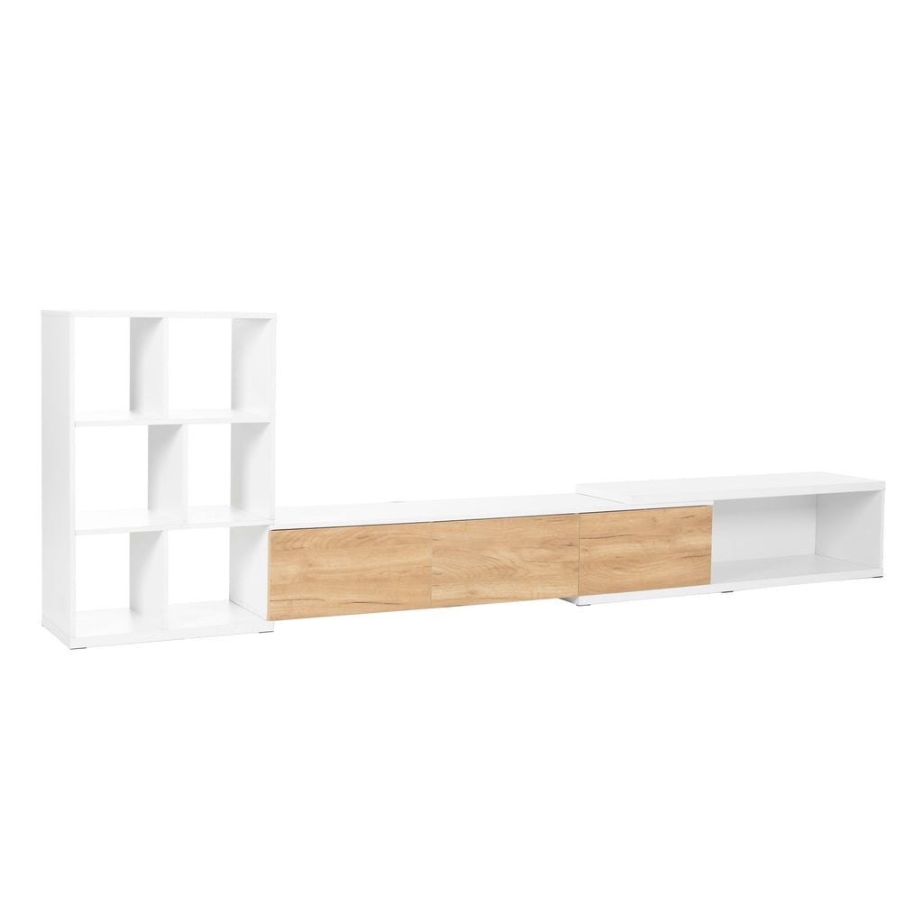 Extendable TV Stand With 3 Tier Bookshelves