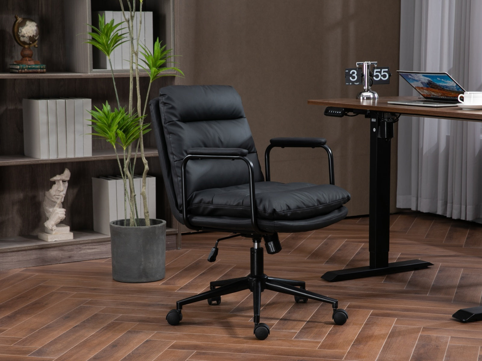 Mid Back Ergonomic PU Leather Rolling Swivel Chair