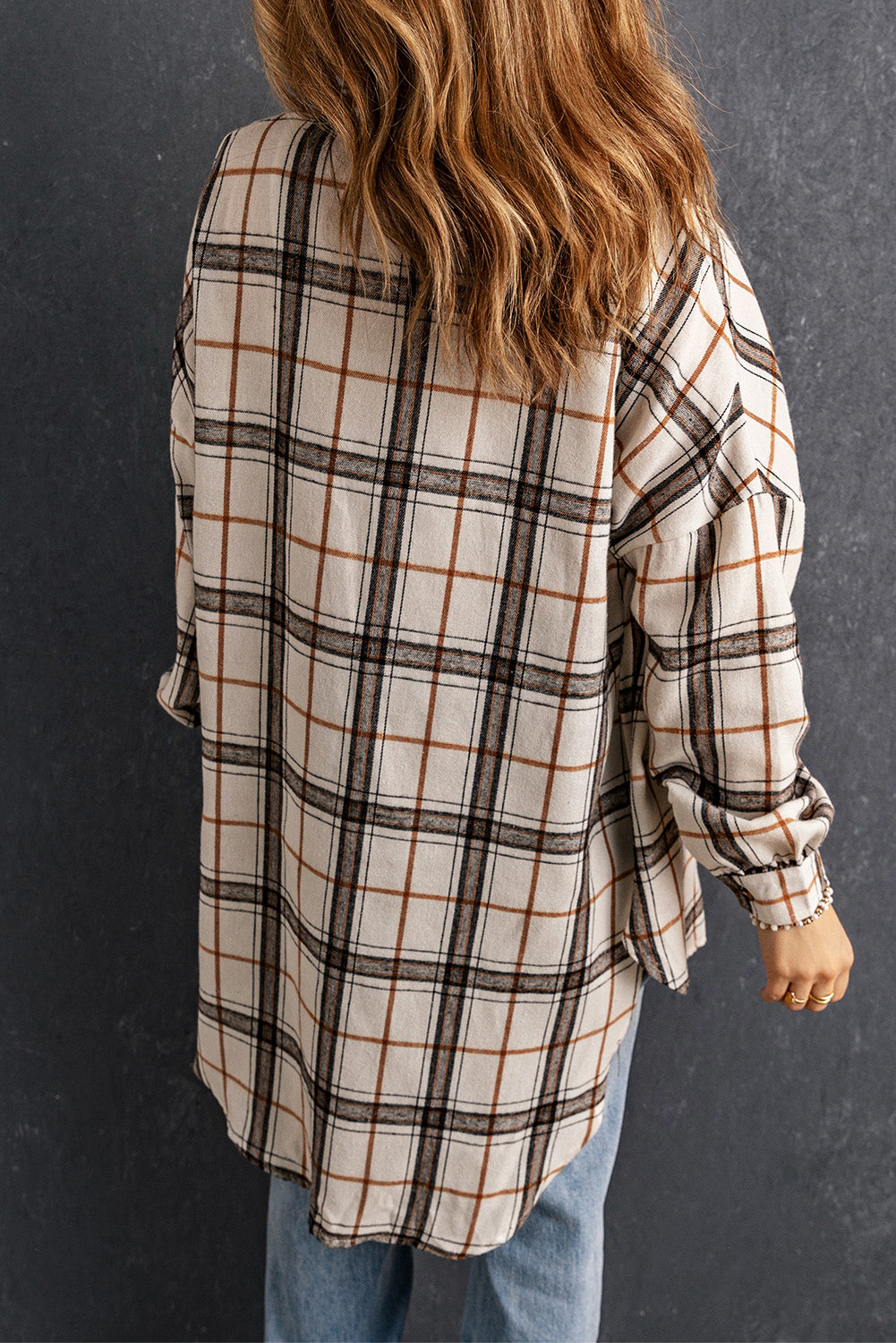 Khloe Oversized Plaid Pattern Shacket - Threaded Pear