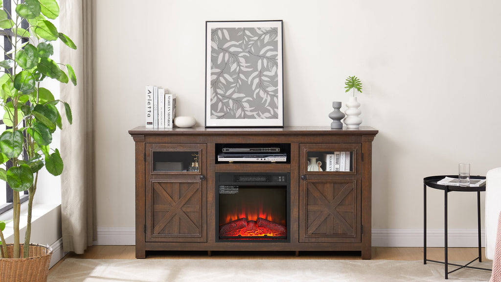 2 Doors Cabinet Farmhouse TV Stand With 18' Fireplace Insert