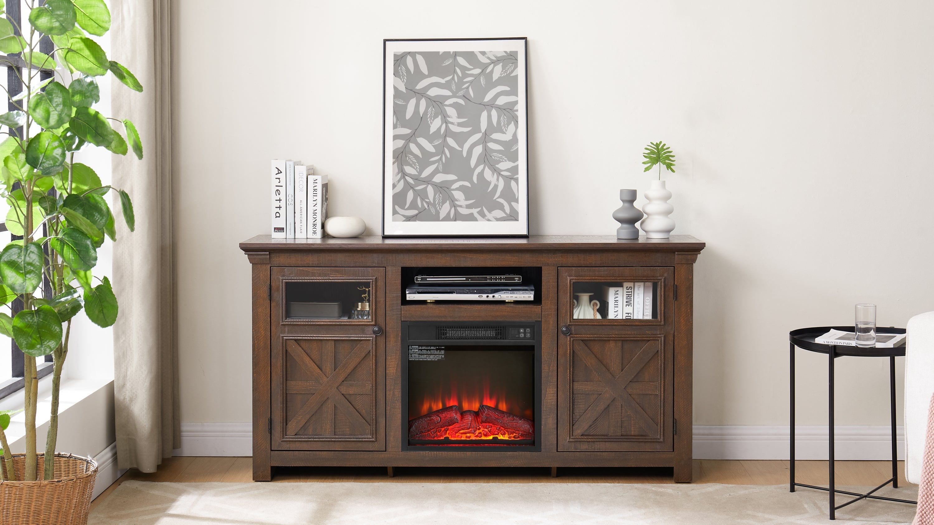 2 Doors Cabinet Farmhouse TV Stand With 18' Fireplace Insert