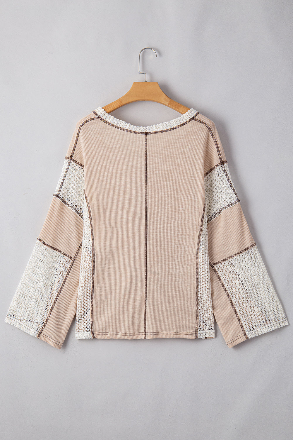 Ruby Crochet Detail Exposed Seam High Low Loose Top - Threaded Pear