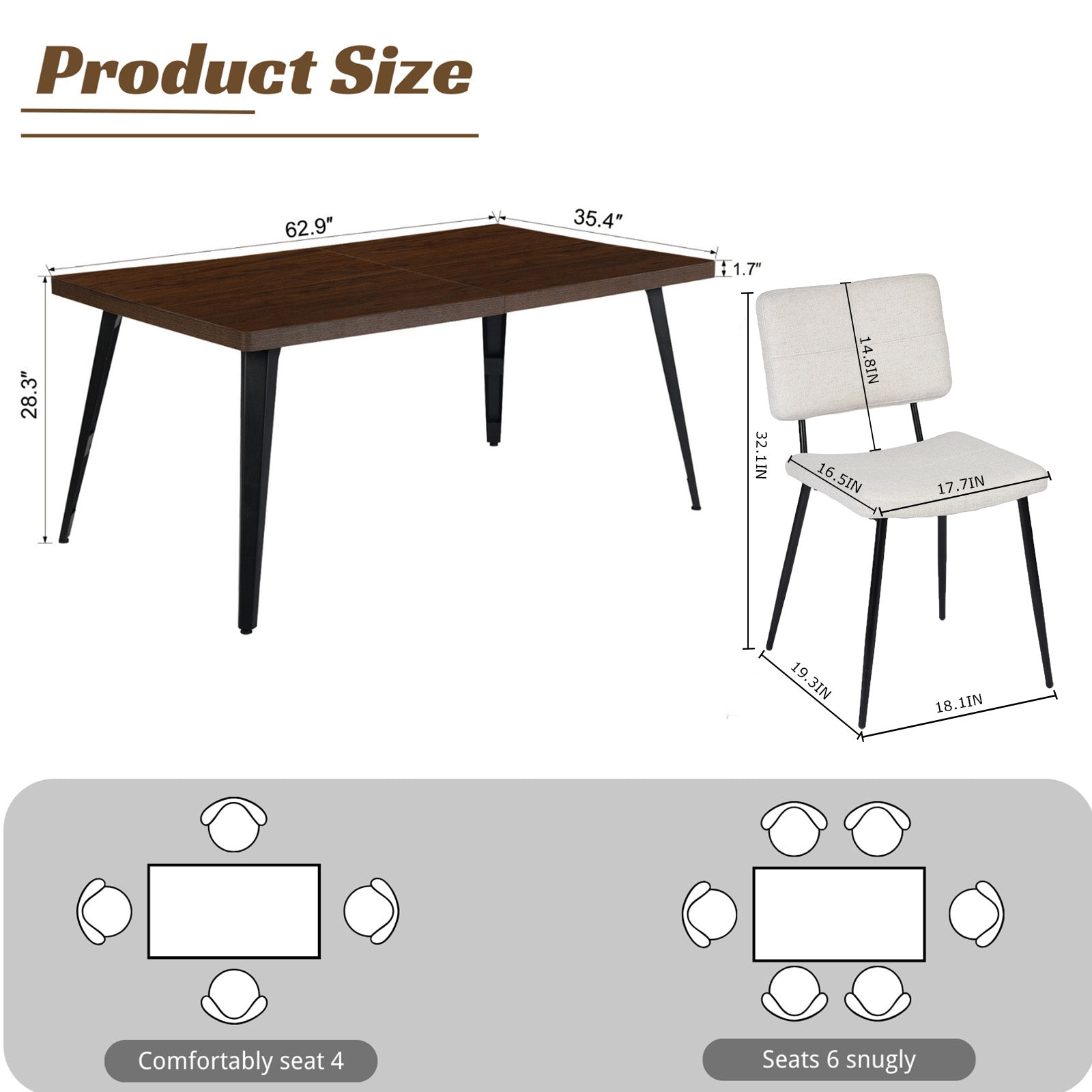 Modern 5-Piece Dining Set with Beige Upholstered Chairs by 39F INC.