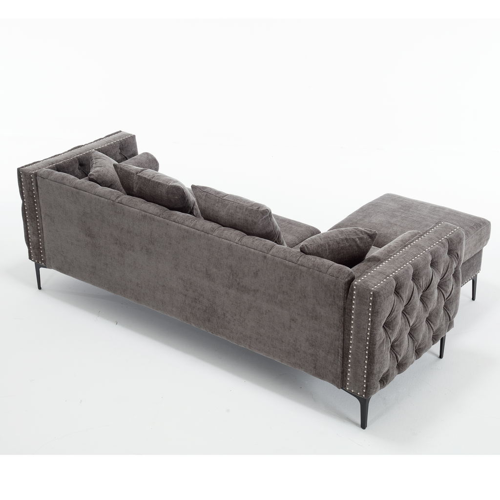 L Shaped Sectional Convertible Sofa With Storage Ottoman and Modern Tufted Style
