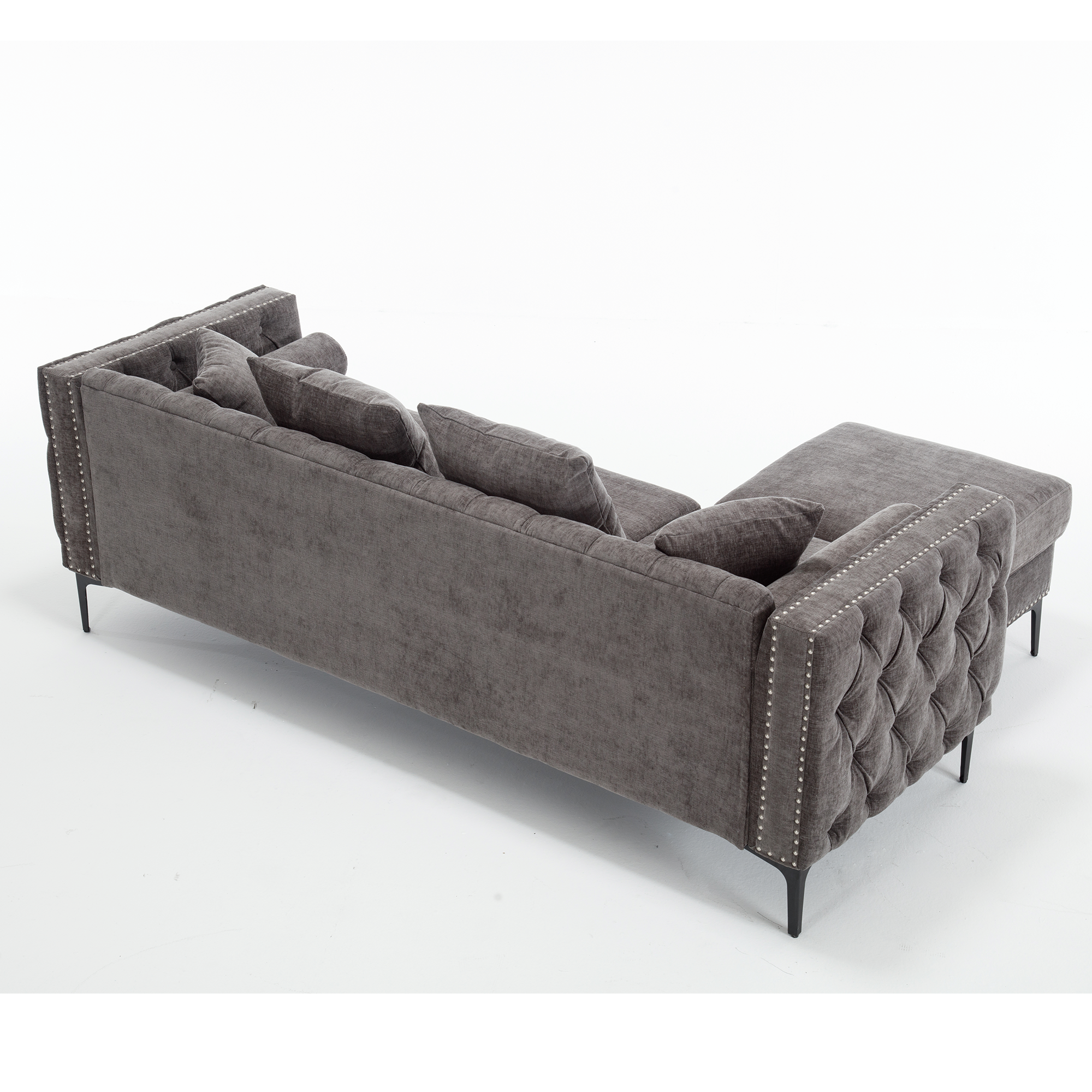 L Shaped Sectional Convertible Sofa With Storage Ottoman and Modern Tufted Style