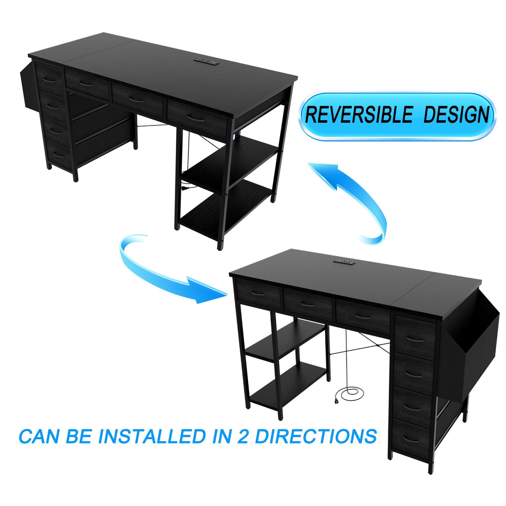 47.3' Computer Desk With 7 Drawers, Extra Large Side Pocket, and Power Outlets