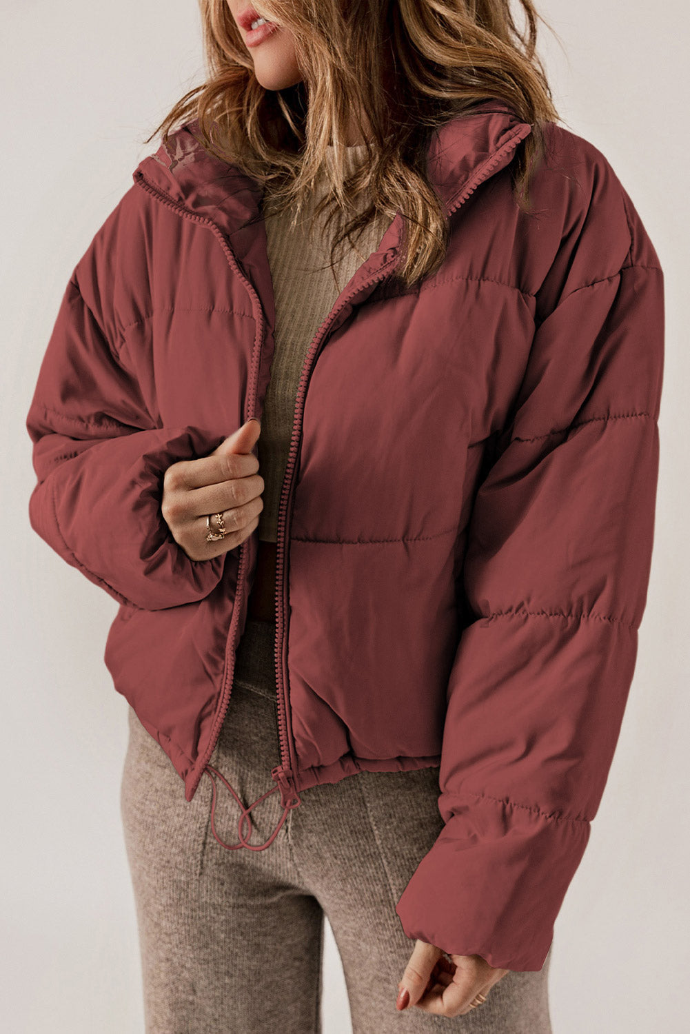 Rylee Drawstring Hem Puffer Jackets by Threaded Pear