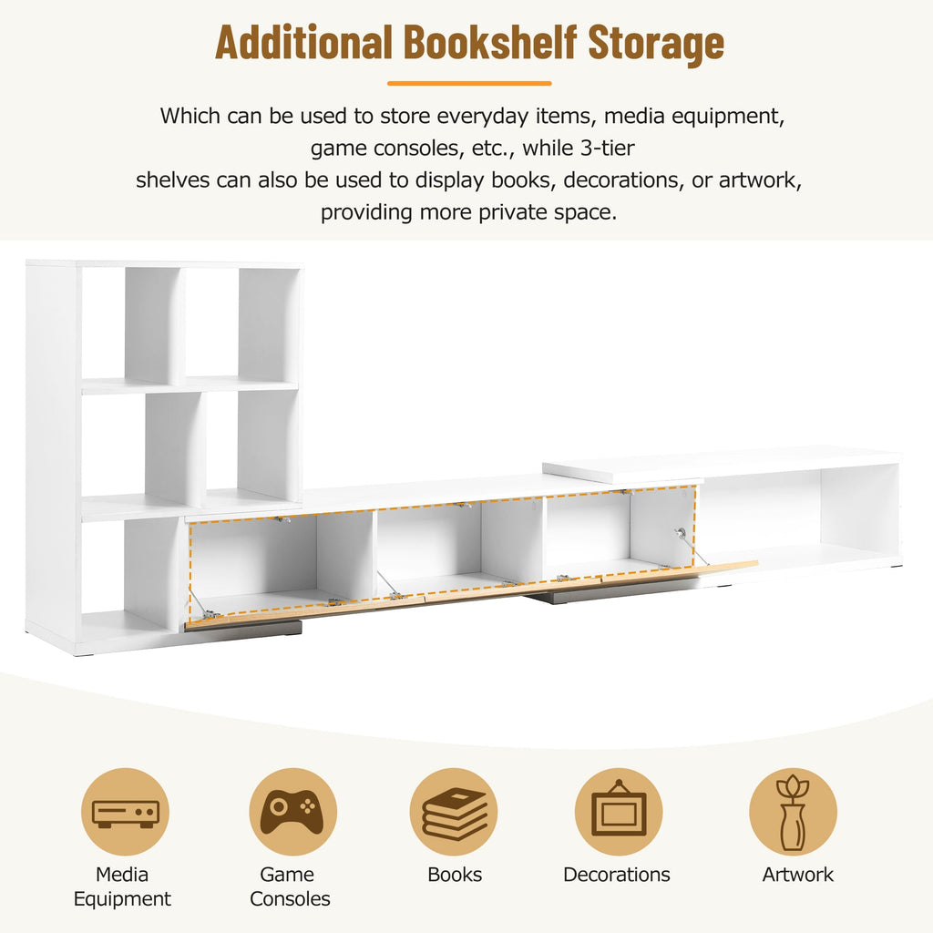 Extendable TV Stand With 3 Tier Bookshelves