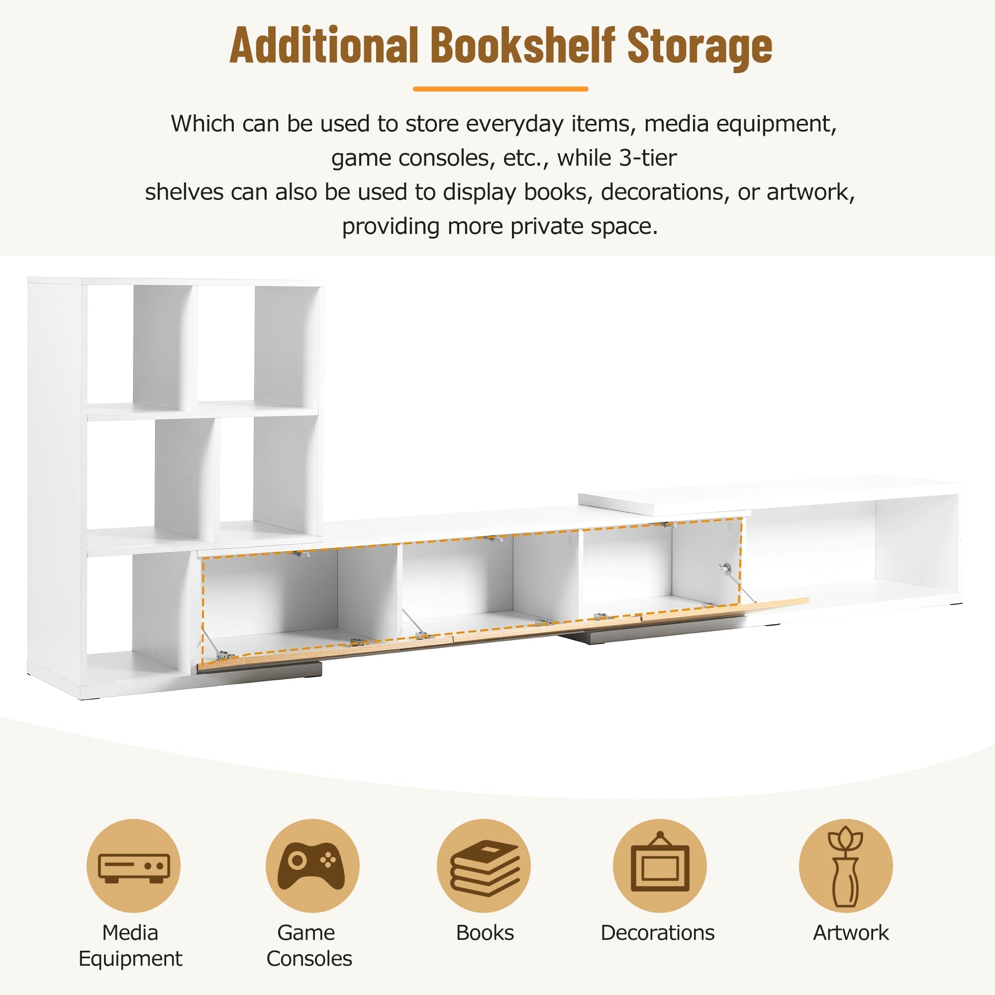 Extendable TV Stand With 3 Tier Bookshelves