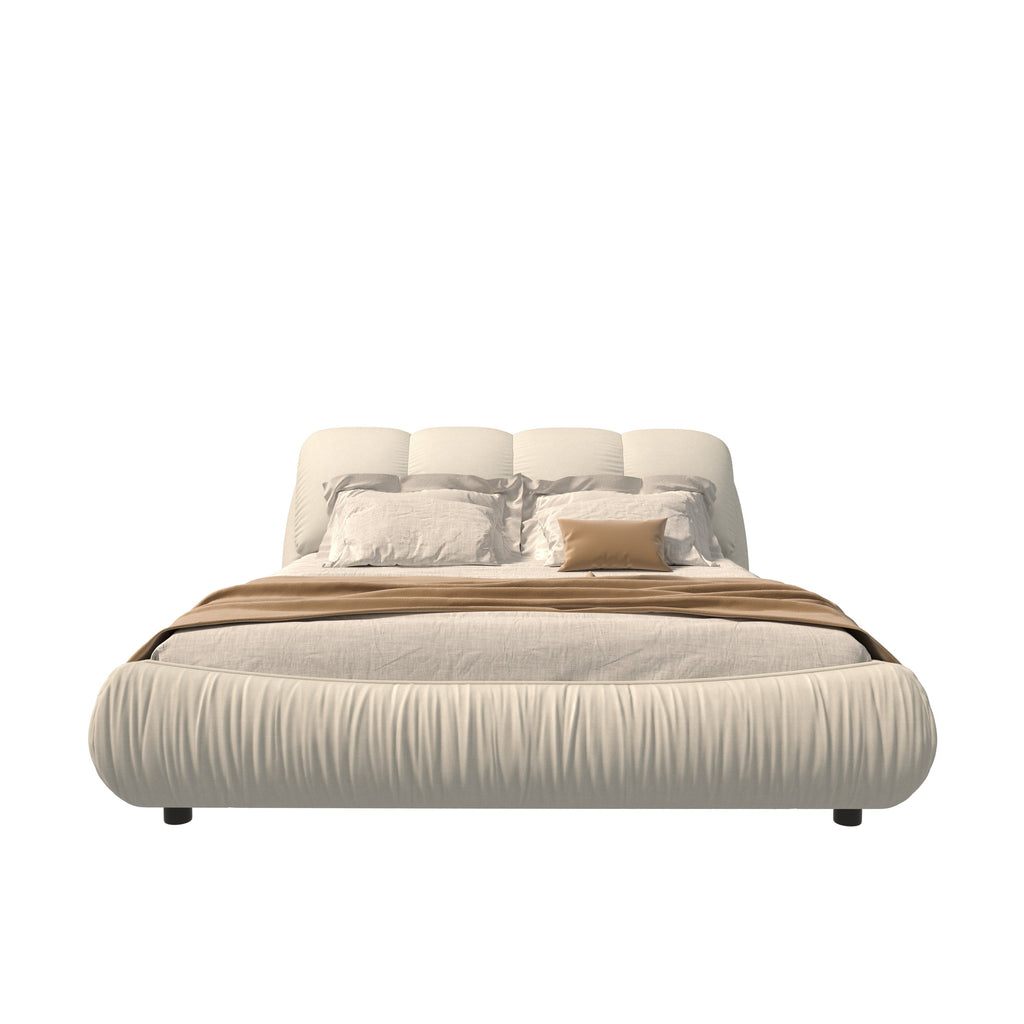 Queen Size Luxury Upholstered Platform Bed with Oversized Padded Backrest and Solid Wood Frame, Suitable for Multiple Heights of Mattresses, Beige by 39F INC.