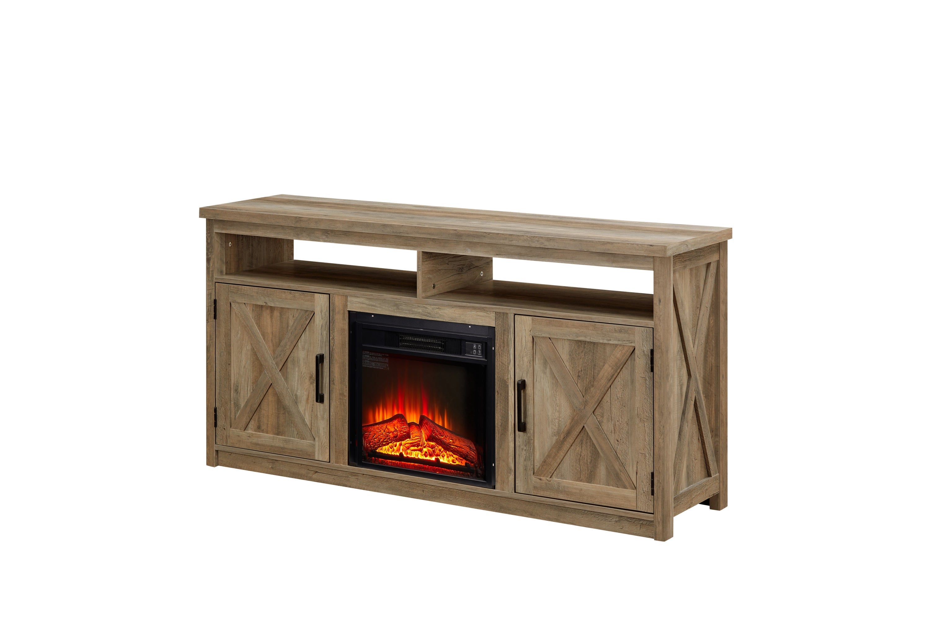 Farmhouse TV Media Stand, Large Barn Inspired Home Entertainment Console, With 18' Fireplace