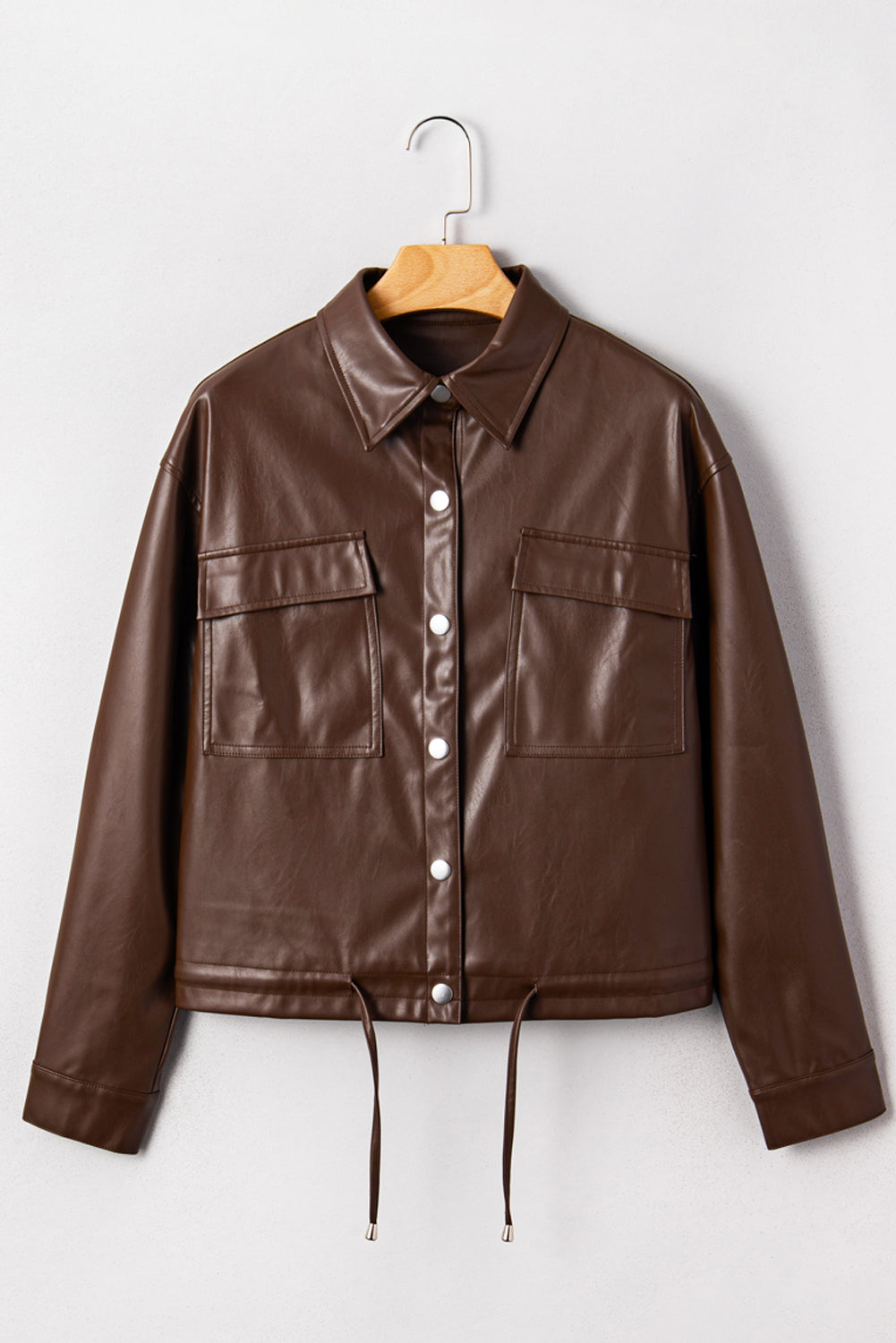 Mila Drawstring Hem Leather Jacket - Threaded Pear