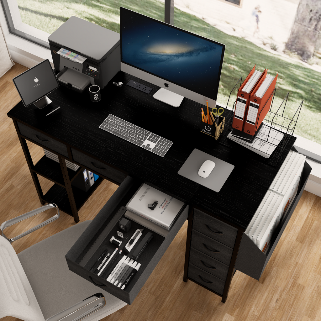 47.3' Computer Desk With 7 Drawers, Extra Large Side Pocket, and Power Outlets
