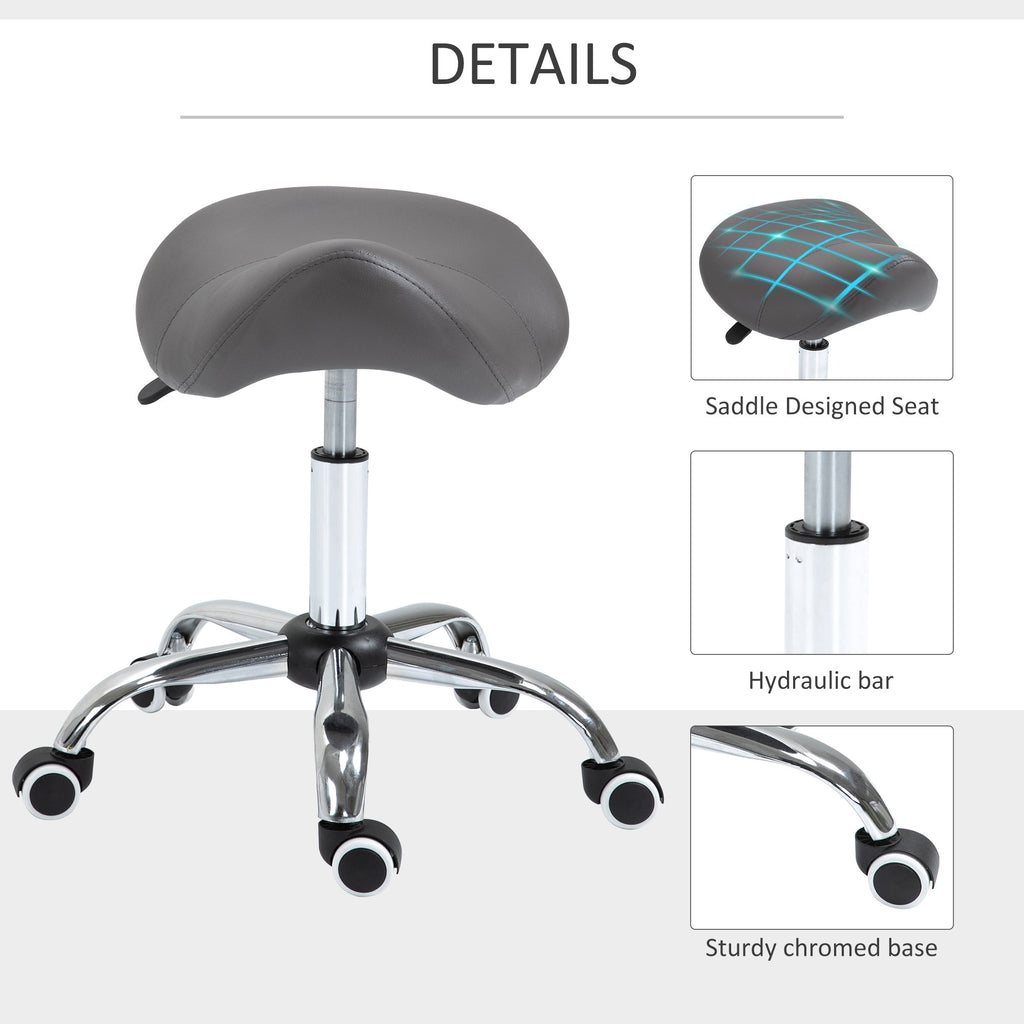 Ergonomic Rolling Saddle Stool PU Leather Hydraulic Spa Stool Height Adjustable Swivel Drafting Medical Salon Chair, Grey by 39F INC.