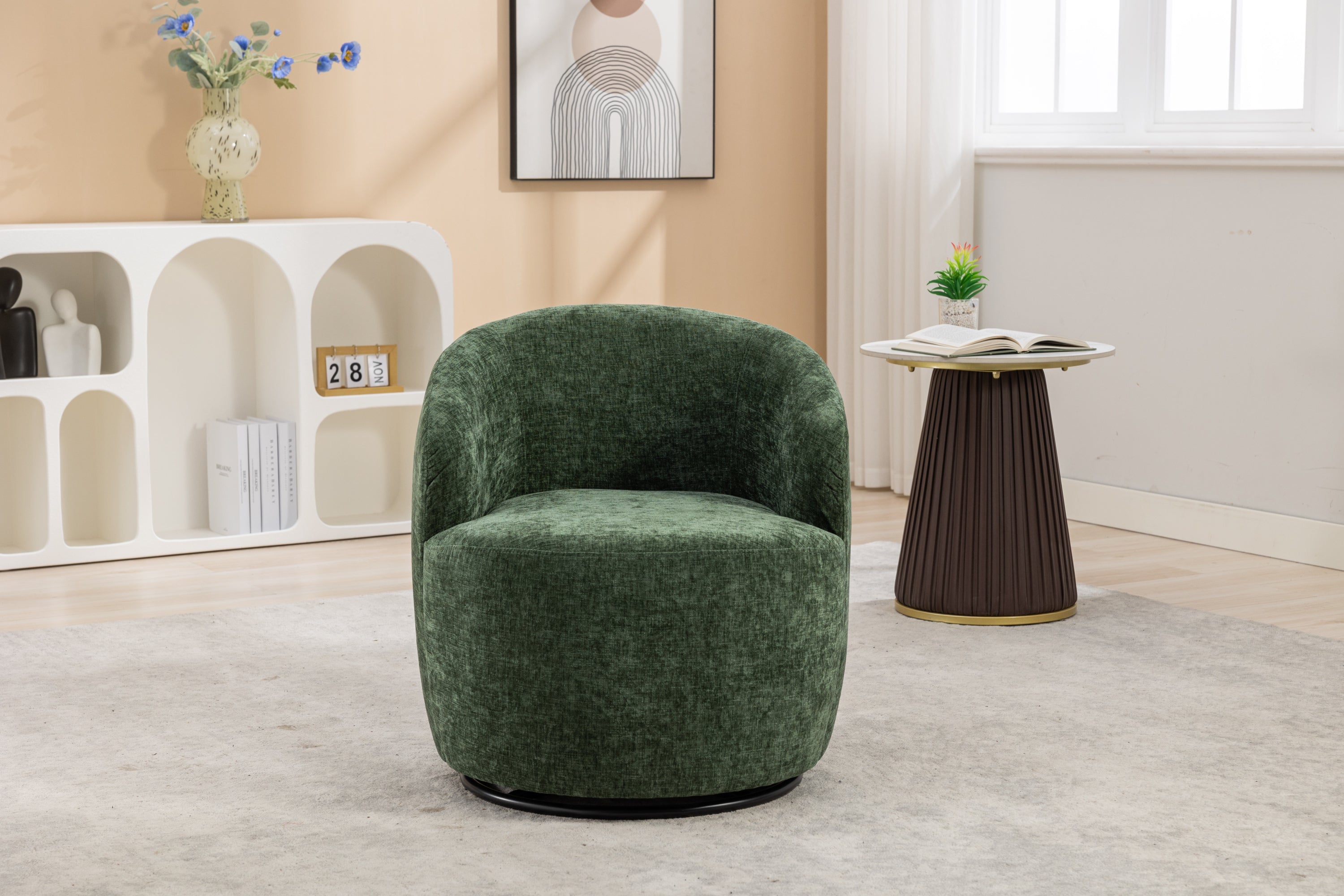 Swivel Accent Armchair  With Black Powder Coating Metal Ring