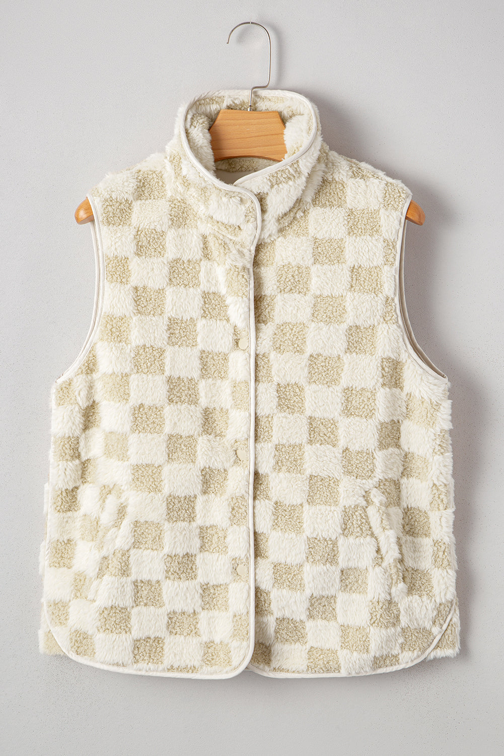 Stevie Sherpa Checkerboard Button Vest With Pocket - Threaded Pear