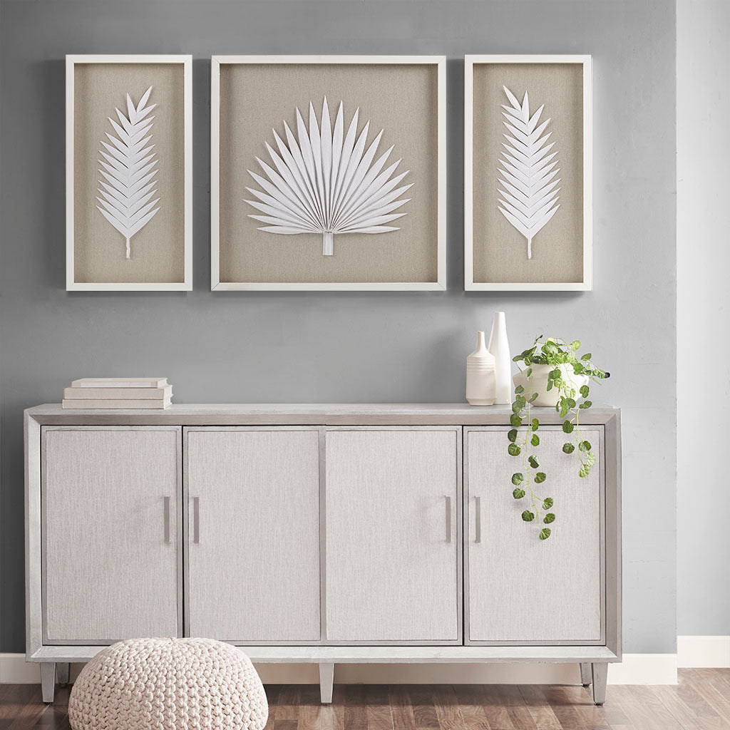 Framed Rice Paper Palm Leaves 3-Piece Shadowbox Wall Decor