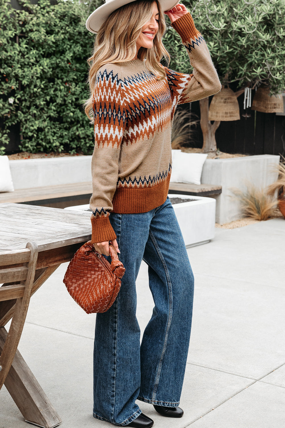 Eva Aztec Crew Neck Sweater - Threaded Pear