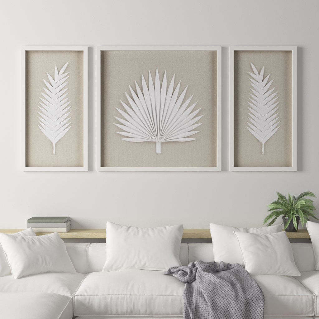 Framed Rice Paper Palm Leaves 3-Piece Shadowbox Wall Decor
