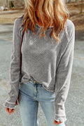 Daisy Textured Round Neck Long Sleeve Top - Threaded Pear