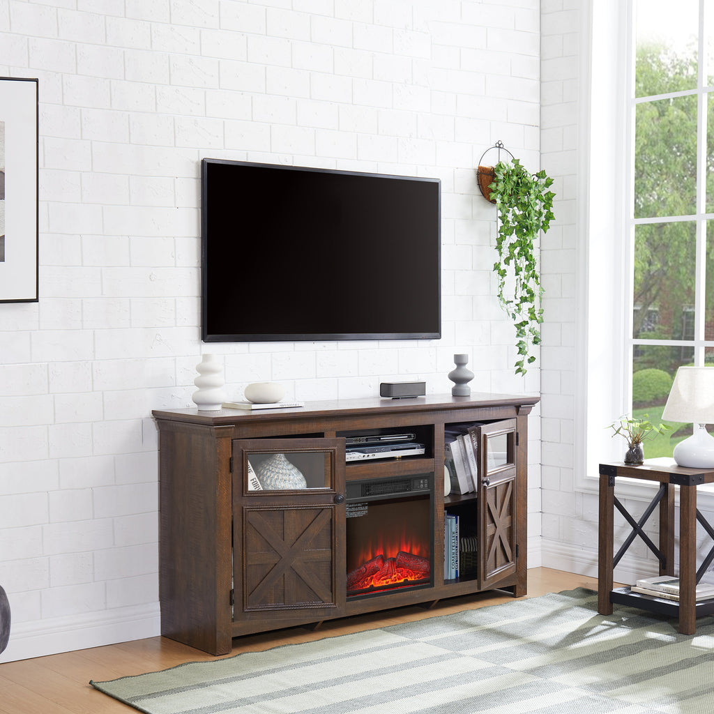 2 Doors Cabinet Farmhouse TV Stand With 18' Fireplace Insert