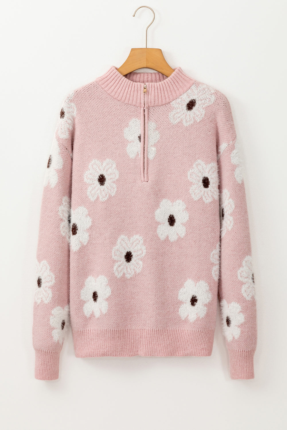Maria Floral Half Zip Drop Shoulder Sweater - Threaded Pear