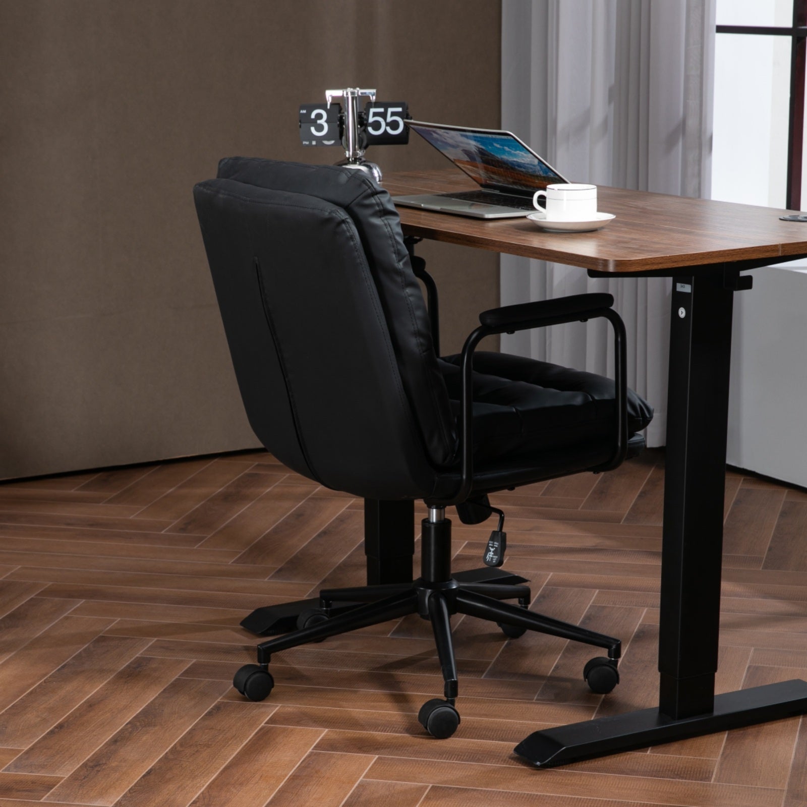 Mid Back Ergonomic PU Leather Rolling Swivel Chair