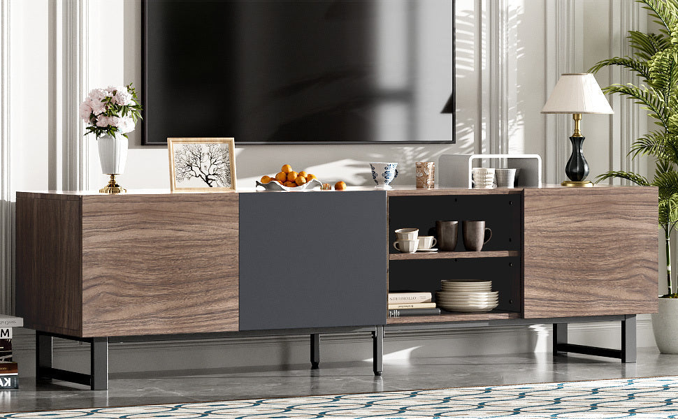 Modern TV Stand With 3 Cabinets & Open Shelves