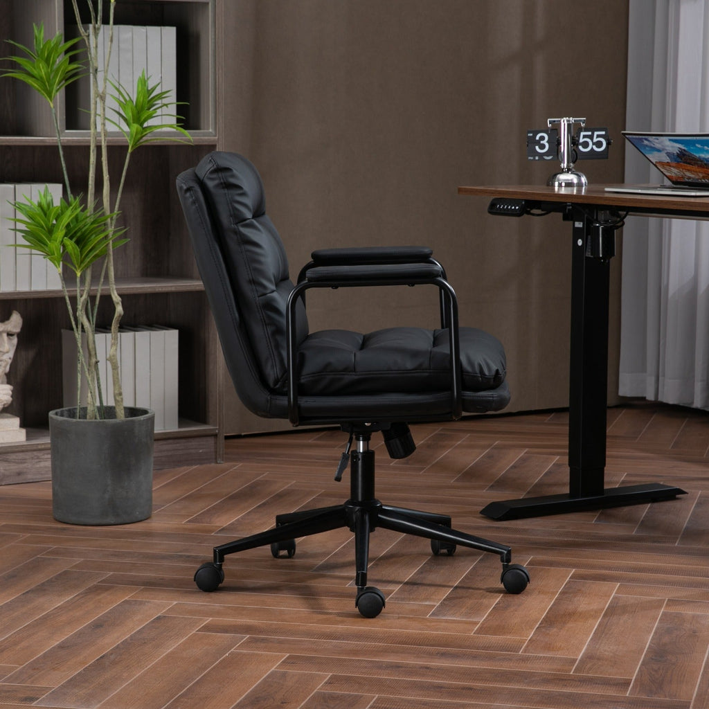 Mid Back Ergonomic PU Leather Rolling Swivel Chair